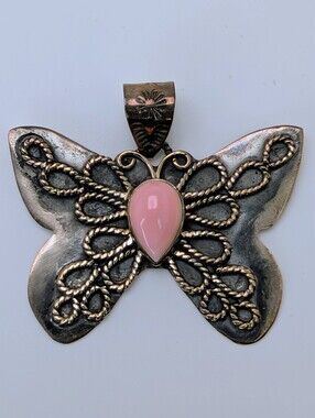 Large Pink Conch Butterfly Pendant S925 Sterling Silver